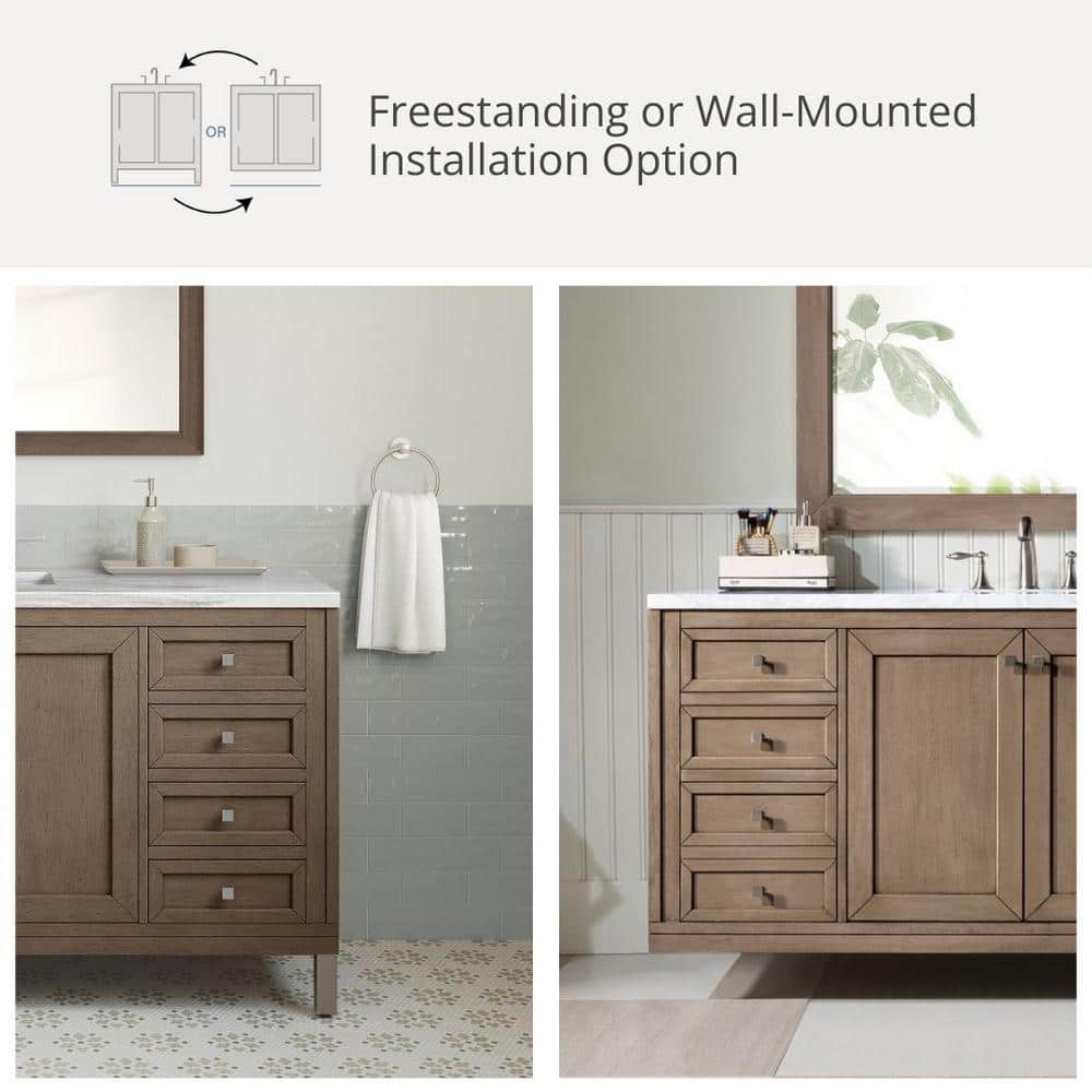 72" Whitewashed Walnut Double Vanity with Solid Surface Top