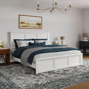 Charlotte White Solid Wood Frame King Low Profile Platform Bed with Matching Footboard