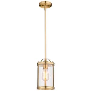 Modern 1-Light Gold Metal Pendant Light with Clear Glass Shade