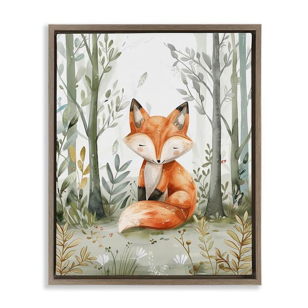 Stupell Industries Soft Woodland Fox by LSR Design Studio Brown Floater Frame Nature Graphic Art Print 31 in. x 25 in.