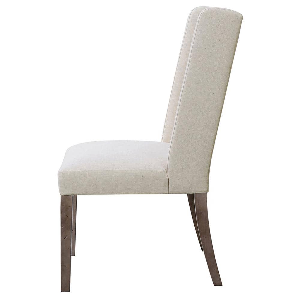 Beige Tufted Parsons Side Chair with Wood Accents, Set of 2