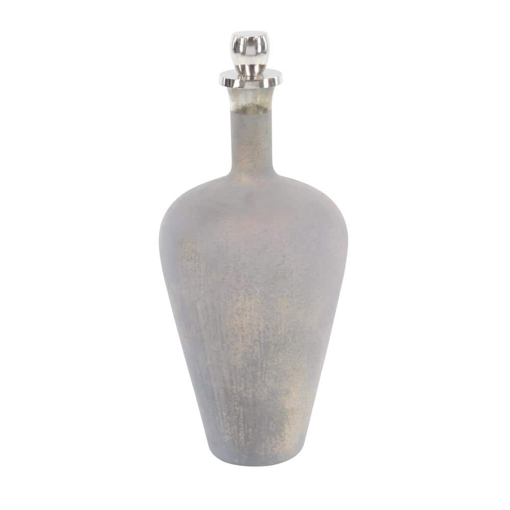 Elegant 28" Abstract Gray Glass Statue with Aluminum Accents