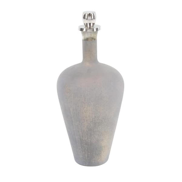Litton Lane 10 in. x 28 in. Gray Glass Abstract Sculpture with Stoppered Top