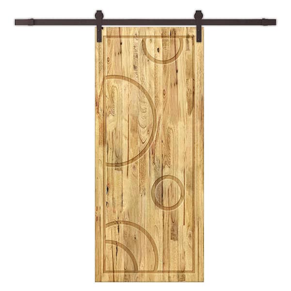 CALHOME 24 in. x 80 in. Weather Oak Stained Pine Wood Modern Interior Sliding Barn Door with Hardware Kit