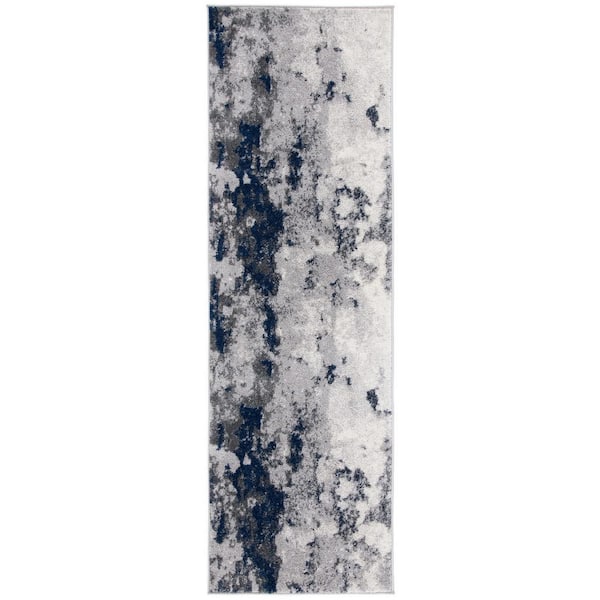 Adirondack 3 ft. x 14 ft. Navy/Gray Distressed Abstract Runner Rug