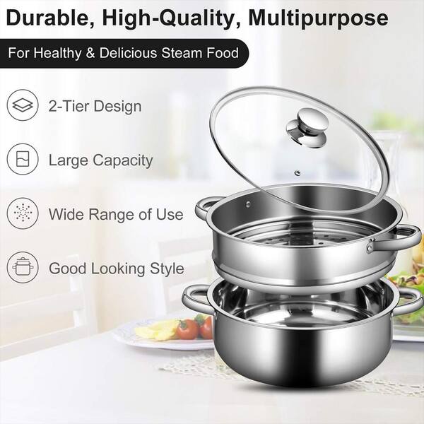 Bunpeony 2-Tier 9.5 qt. Stainless Steel Steamer Pot Cookware Boiler with  4.2 qt. steamer insert and Lid ZY1K0229 - The Home Depot