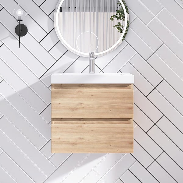 Unbranded 24 in. W x 19.5 in. D x 22.5 in . H Single Sink Wall Mounted Bathroom Vanity in F. Oak with Cultured Marble Top