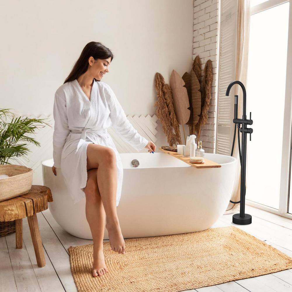 Matte Black Brass Freestanding Tub Filler with Handheld Shower