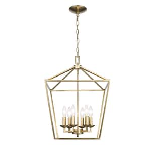 Weyburn 6-Light Gold Farmhouse Chandelier Light Fixture with Caged Metal Shade