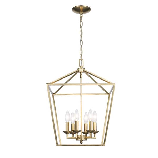 Home Decorators Collection Weyburn 6-Light Gold Farmhouse Chandelier Light Fixture with Caged Metal Shade