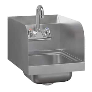 12 in. x 16 in. Commercial Stainless Steel Wall Mounted Hand Sink with Side Splash and Gooseneck Faucet. NSF Certified