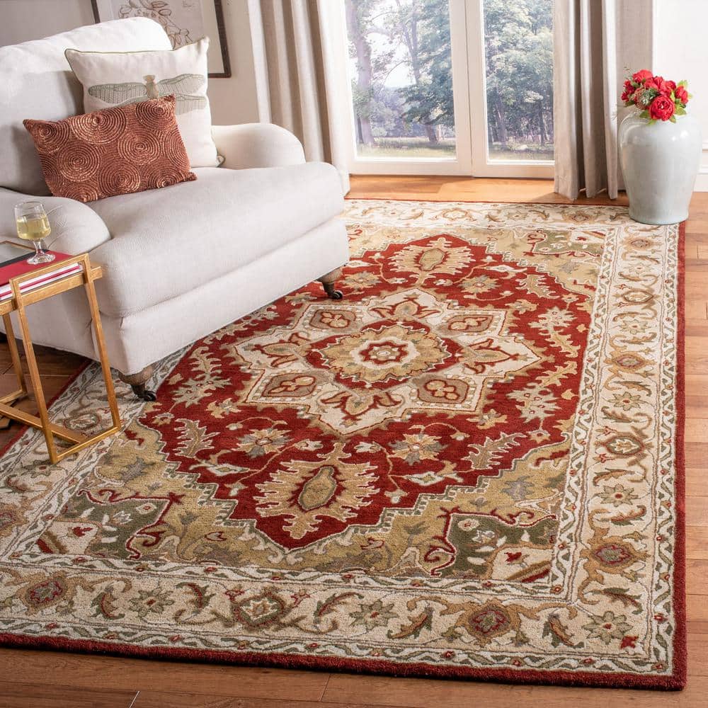 Hand-Tufted Red and Beige Wool 4' x 6' Area Rug