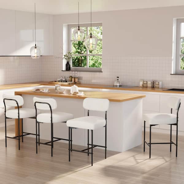 Hommpa 26 in. H White Kitchen Bar Stools Counter Height Bar Stools with Adjustable Foot Pads (Set of 4)