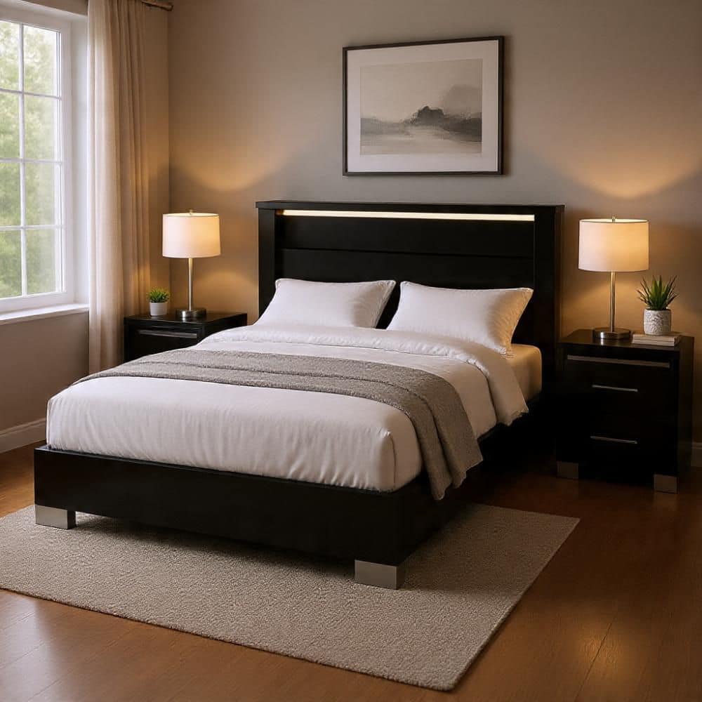 2-Piece Black and Chrome Wood Queen Bedroom Set with Nightstand price history on PriceWatchPro