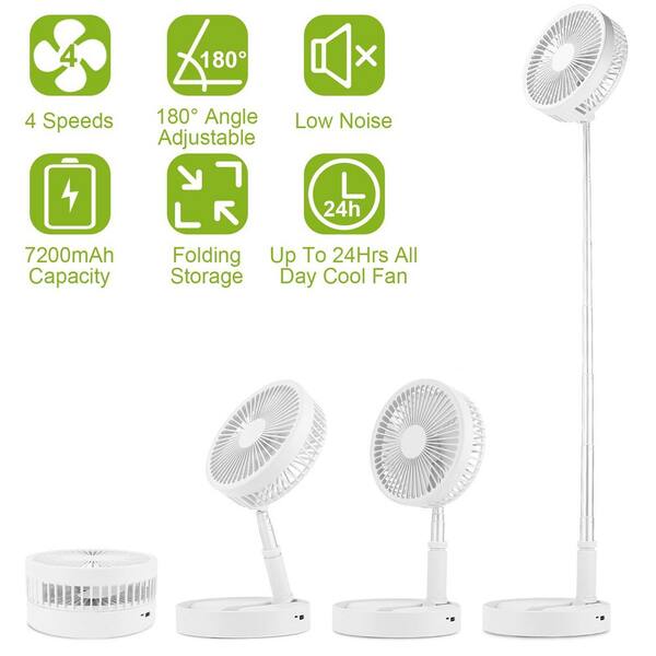 4-Speed Portable Folding Desk Table Fan Telescopic Standing Floor Fan with  Adjustable Height and Angle in White