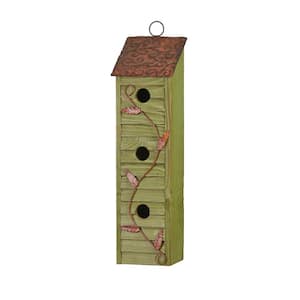 18 in. H Green Window-Blinds Distressed Solid Wood Birdhouse