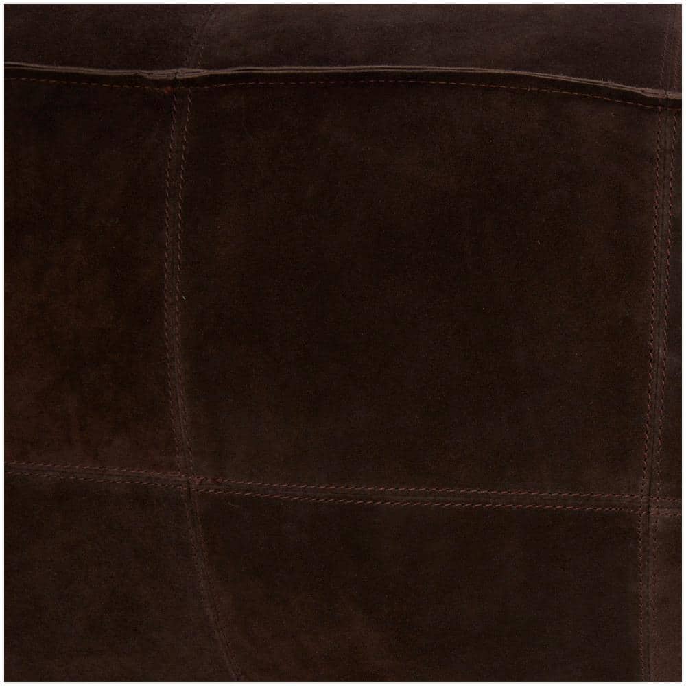 Dark Brown Genuine Leather Square Ottoman Pouf