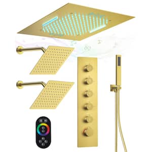 5-Spray Patterns Square Dual Ceiling Mount Shower Head Fixed Shower Head with Handheld 2.5 GPM in Gold
