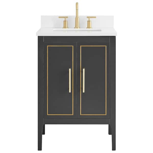 Chameleon Concepts Exeter 24 in. W x 21 in. D x 34 in. H Bath Vanity in Black and Gold with White Quartz Top and Single Sink Ceramic Basin