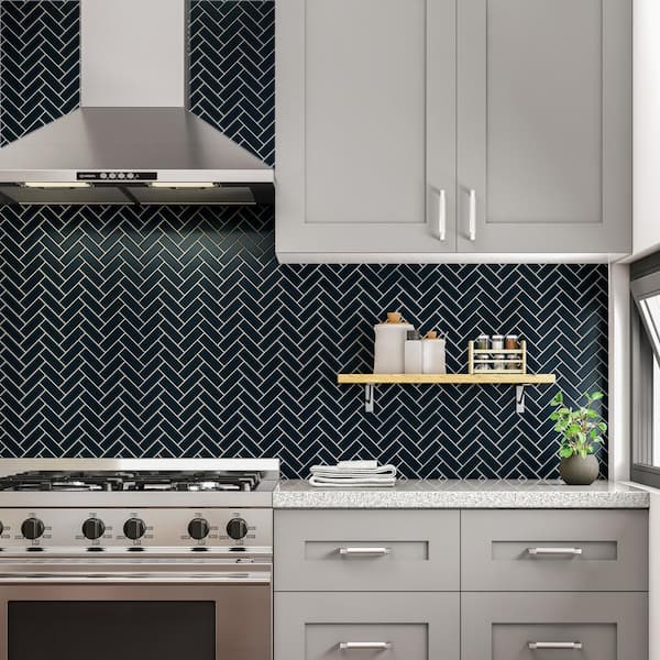 Restore Navy 9 in. x 12 in. Glazed Ceramic Herringbone Mosaic Tile (6 sq. ft./Case)