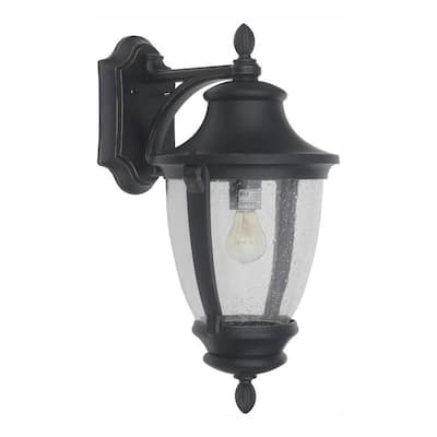 Wilkerson 16.25 in. 1-Light Black Hardwired Outdoor Wall Light Lantern Sconce with No Bulb Included
