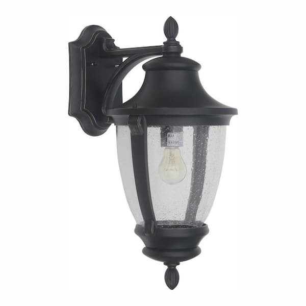 Home Decorators Collection Wilkerson 16.25 in. 1-Light Black Outdoor Wall Lantern Sconce