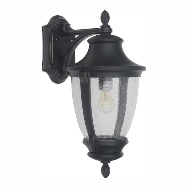 Wilkerson 16.25 in. 1-Light Black Hardwired Outdoor Wall Light Lantern Sconce with No Bulb Included