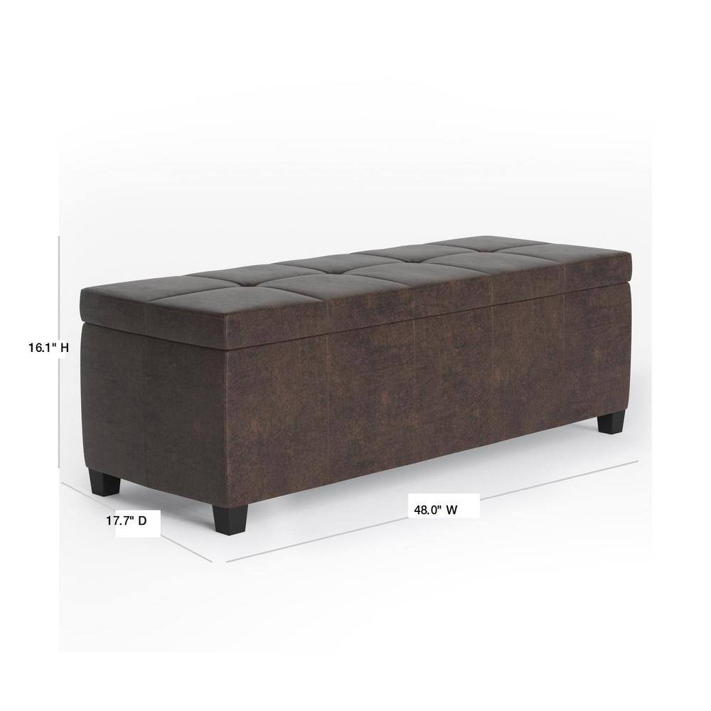 Distressed Brown Faux Leather Tufted Storage Footstool