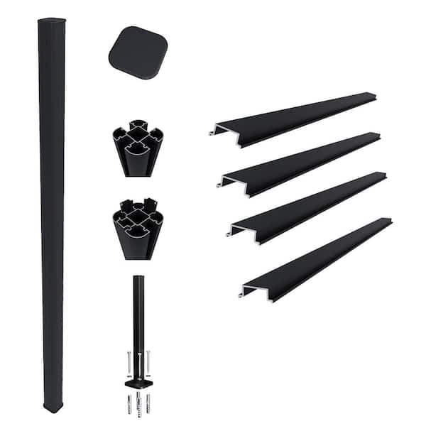 UltraEasy Fencing 3.75 in. x 3.75 in. x 72 in. Black Aluminum Concrete Install Post for Composite Fence Panel