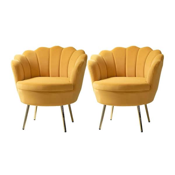 Fidelia Mustard Velvet Barrel Chair (Set of 2)