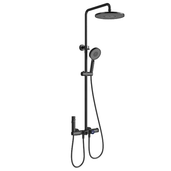 Tomfaucet Thermostatic 4-Spray Tub and Shower Faucet with 3 Setting Hand Shower and Spray Gun in Matte Black (Valve Included)