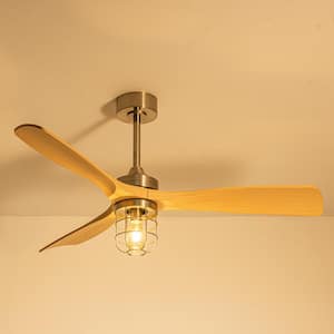 52 in. Light Brushed Nickel Low Profile Indoor Ceiling Fans with 3-Wood Finished Blades