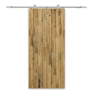 32 in. x 84 in. Weather Oak Stained Solid Wood Modern Interior Sliding Barn Door with Hardware Kit