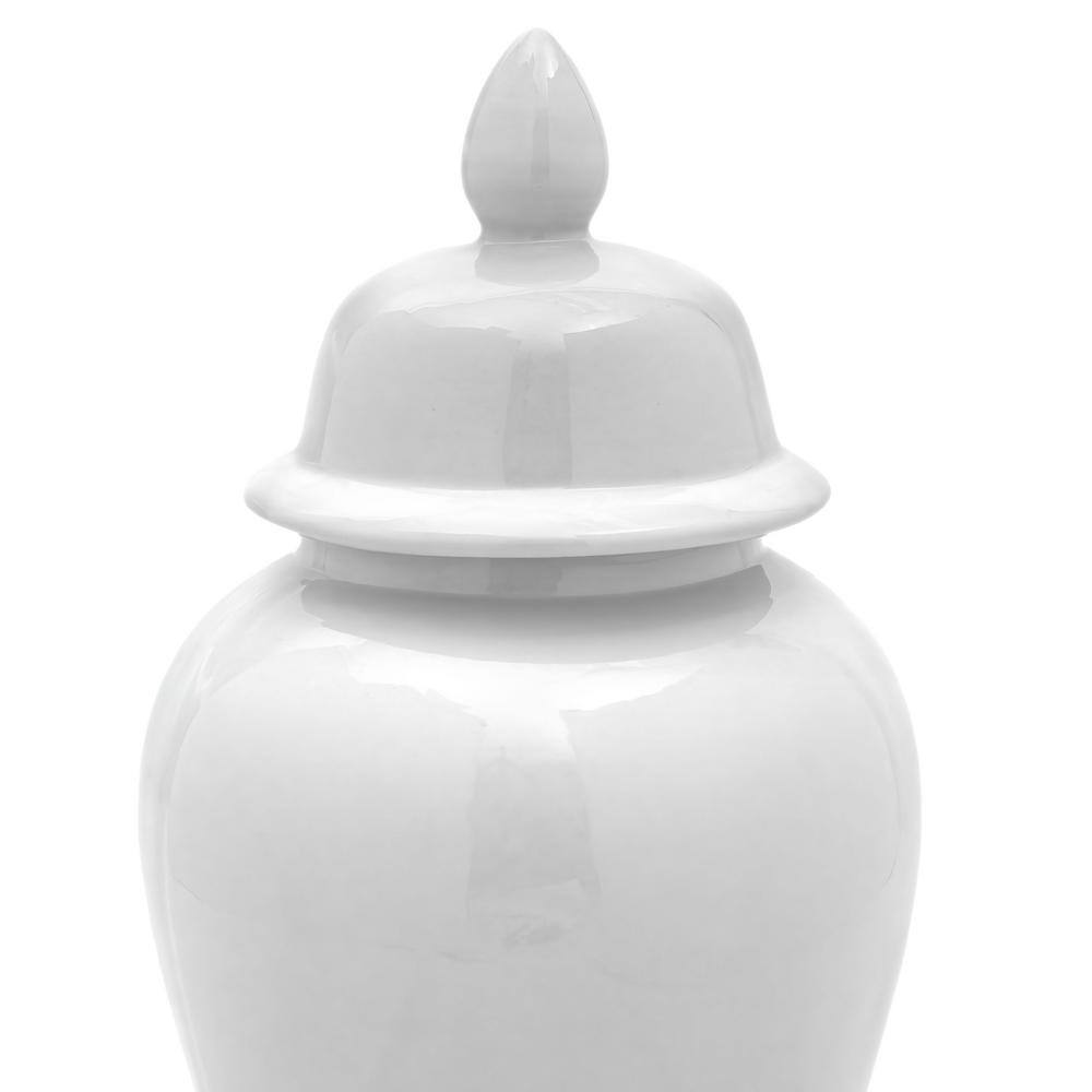 18" Glossy White Porcelain Temple Jar