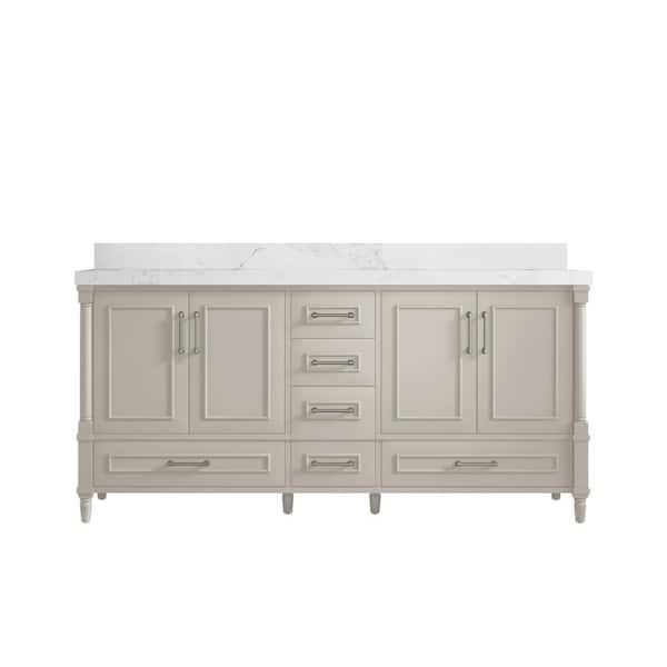 Willow Collections Hudson 72 in. W x 22 in. D x 36 in. H Double Sink Bath Vanity in Fine Grain with 2" Calacatta Nuvo Qt. Top