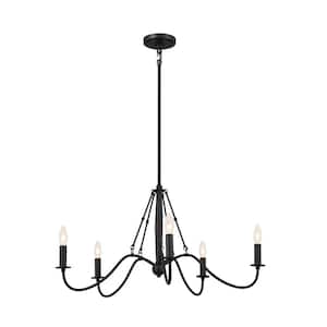Freesia 31.25 in. 5-Light Textured Black Vintage Candle Circle Chandelier for Dining Room