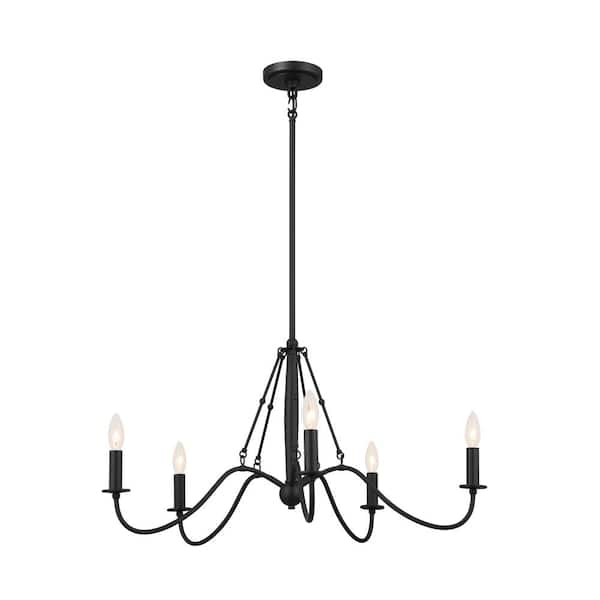 KICHLER Freesia 31.25 in. 5-Light Textured Black Vintage Candle Circle Chandelier for Dining Room