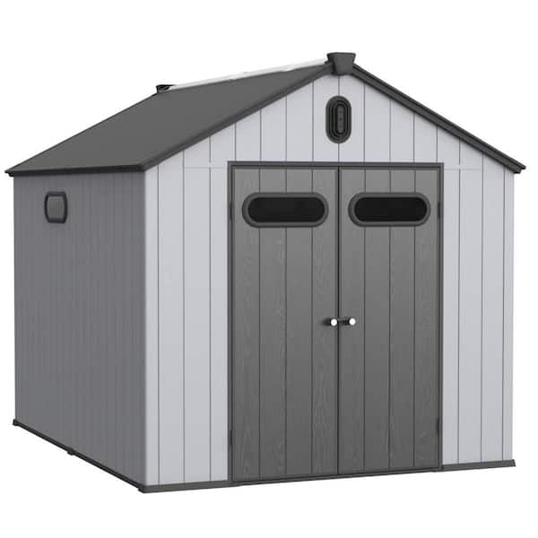 8 ft. W x 10 ft. D Black and Gray Plastic Resin Storage Shed Tool Storage for Backyard Garden (80 sq. ft. )