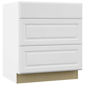 Hampton Satin White Raised Panel Stock Assembled Pots and Pans Drawer Base Kitchen Cabinet (30 in. x 34.5 in. x 24 in.)
