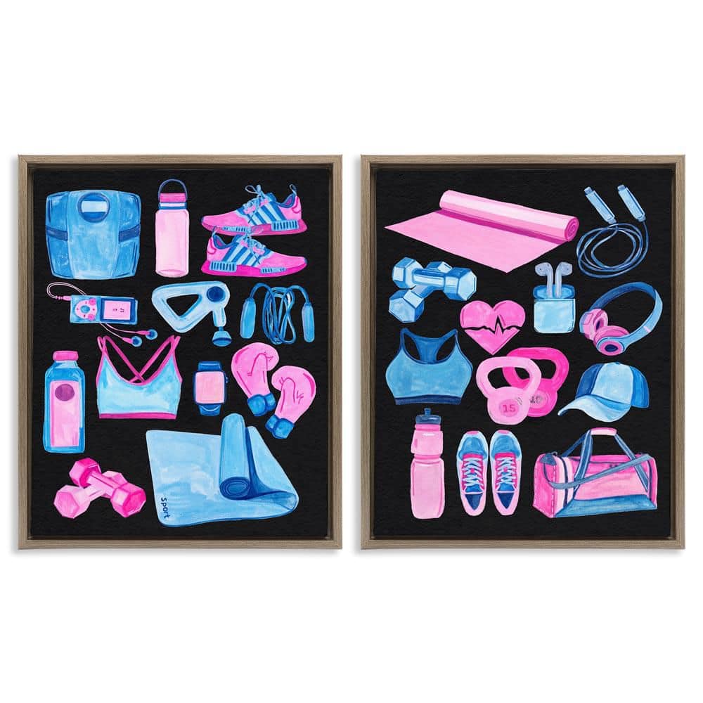 Exercise Gear Pink and Blue by Melissa Wang 2-Pieces Brown Floater Frame Sports Graphic Art Print 31 in. x 25 in. price history on PriceWatchPro