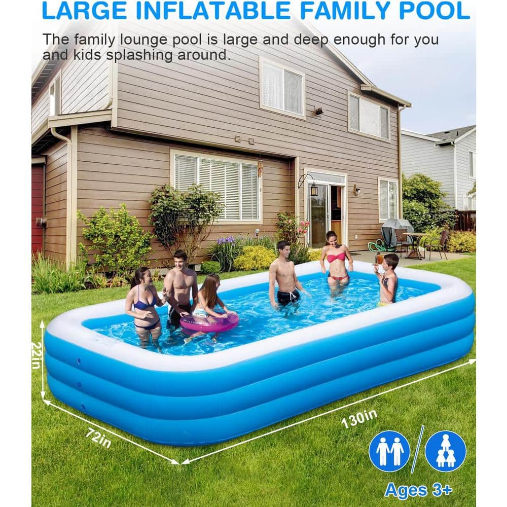 Large Blue PVC Rectangular Inflatable Pool with Pump