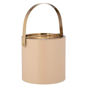 Santa Barbara 3 qt. Beige Ice Bucket with Brushed Gold Arch Handle and Bridge Cover