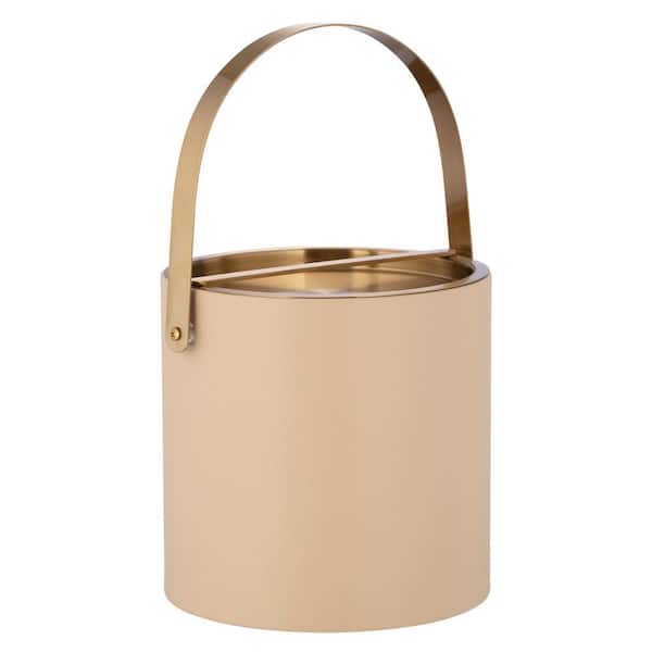 Kraftware Santa Barbara 3 qt. Beige Ice Bucket with Brushed Gold Arch Handle and Bridge Cover