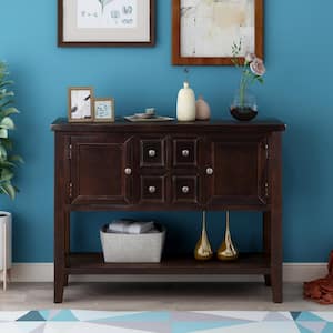 46 in. L Brown 34 in. Height Rectangle Solid Wood Buffet Sideboard Console Table with Bottom Shelf