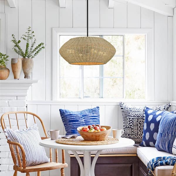Prime Ray Serene 20 in. 4-Light Rattan Geometric Pendant