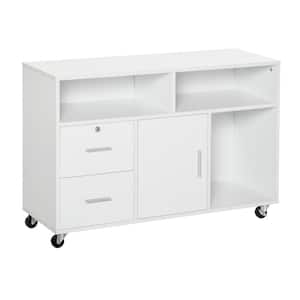Printer Stand White Home Office Mobile Cabinet Organizer Desktop with Caster Wheels