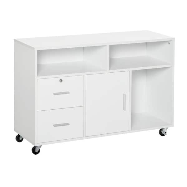 HOMCOM Printer Stand White Home Office Mobile Cabinet Organizer Desktop with Caster Wheels