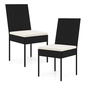 Black Metal Outdoor Dining Chairs with Off White Cushions (Set of 2)