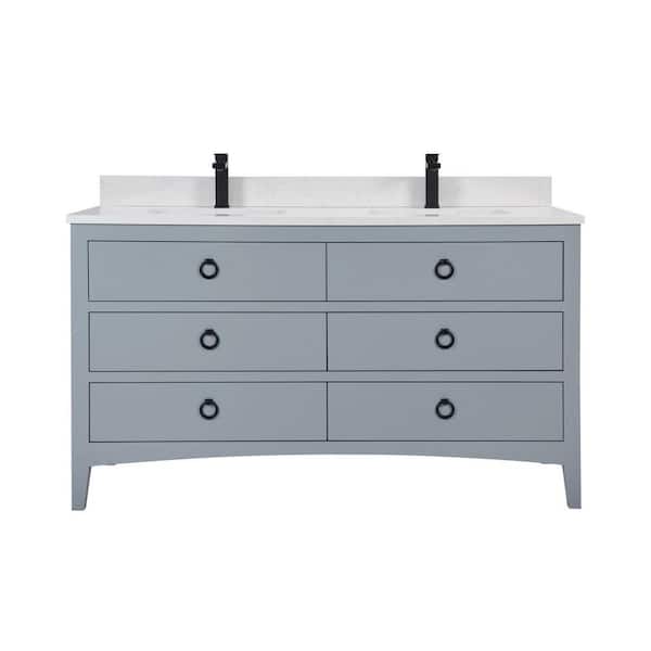 French Contemporary Series 60 in. 1 Freestanding Cadet Bath Vanity with White Artificial Stone Top Assembled Bath Vanity
