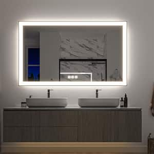 60 in. W x 36 in. H Rectangular Framed LED Anti-Fog Wall Mirror in Black with Backlit and Front Light